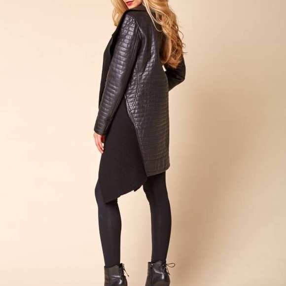 Leather and knit jacket with a leather tie belt - Picture 3 of 4